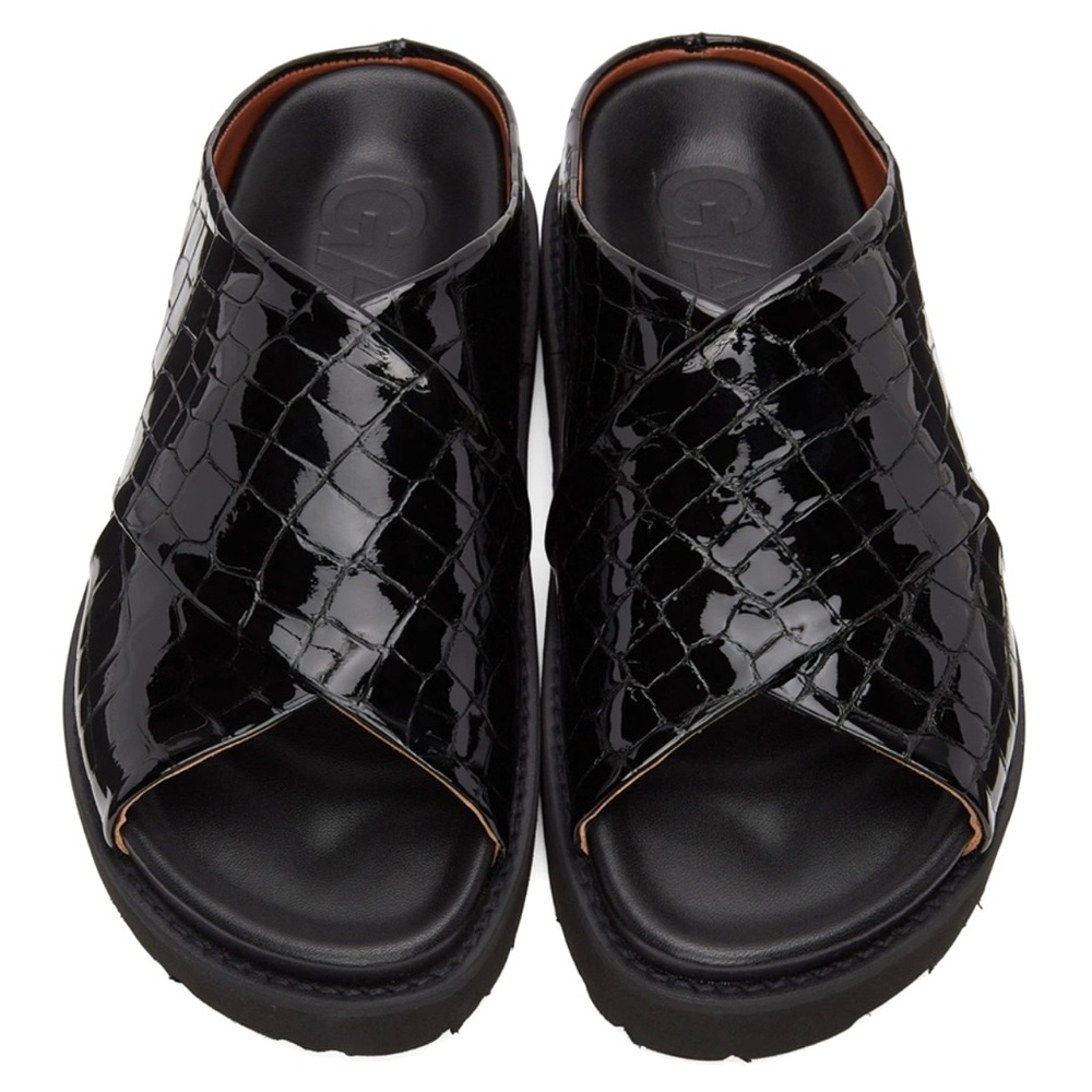 NEW GANNI Black Croc Crossover Platform Sandals - Picture 2 of 13